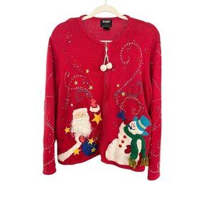 Studio Joy Sweater Women PXL Red Christmas Holiday Santa Vintage Classic Retro